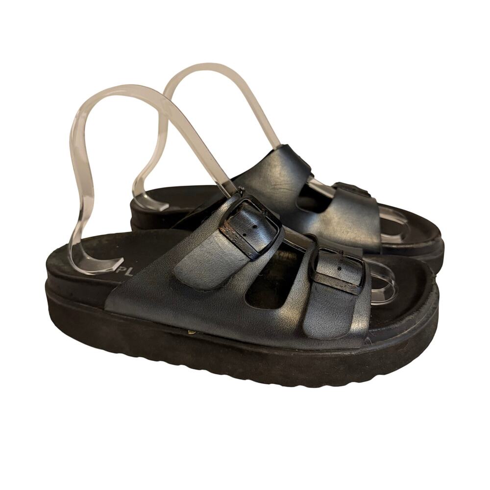 Plakton Bios Double Strap Sandals 38 US 7 Black Platform Slide Comfort Gorpcore